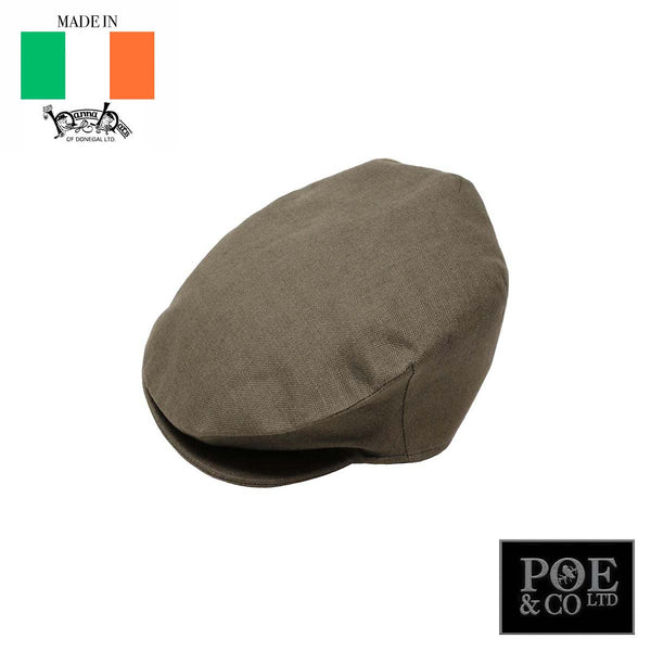 Vintage Flat Cap in Linen by Hanna Hats of Donegal™ 60-61 Khaki Flat Cap by Hanna Hats | Poe and Company Limited, LLC®