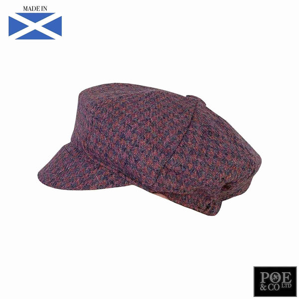 Bubssie Flat Cap in Raspberry Parade Harris Tweed - Poe and Company Limited - Flat Cap - Flat Cap