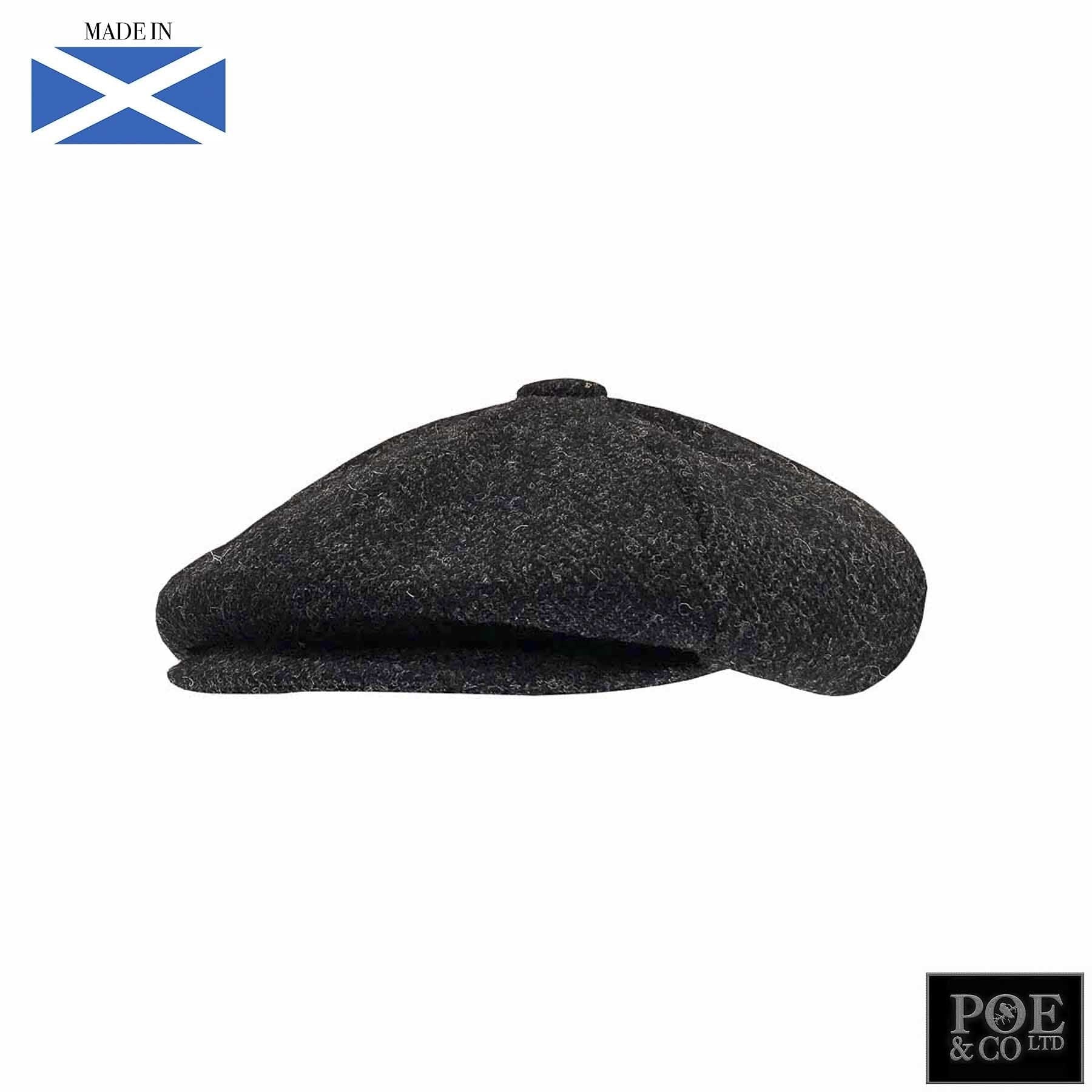 Gatsby Flat Cap in Gunmetal Harris Tweed - Poe and Company Limited - Flat Cap - Flat Cap