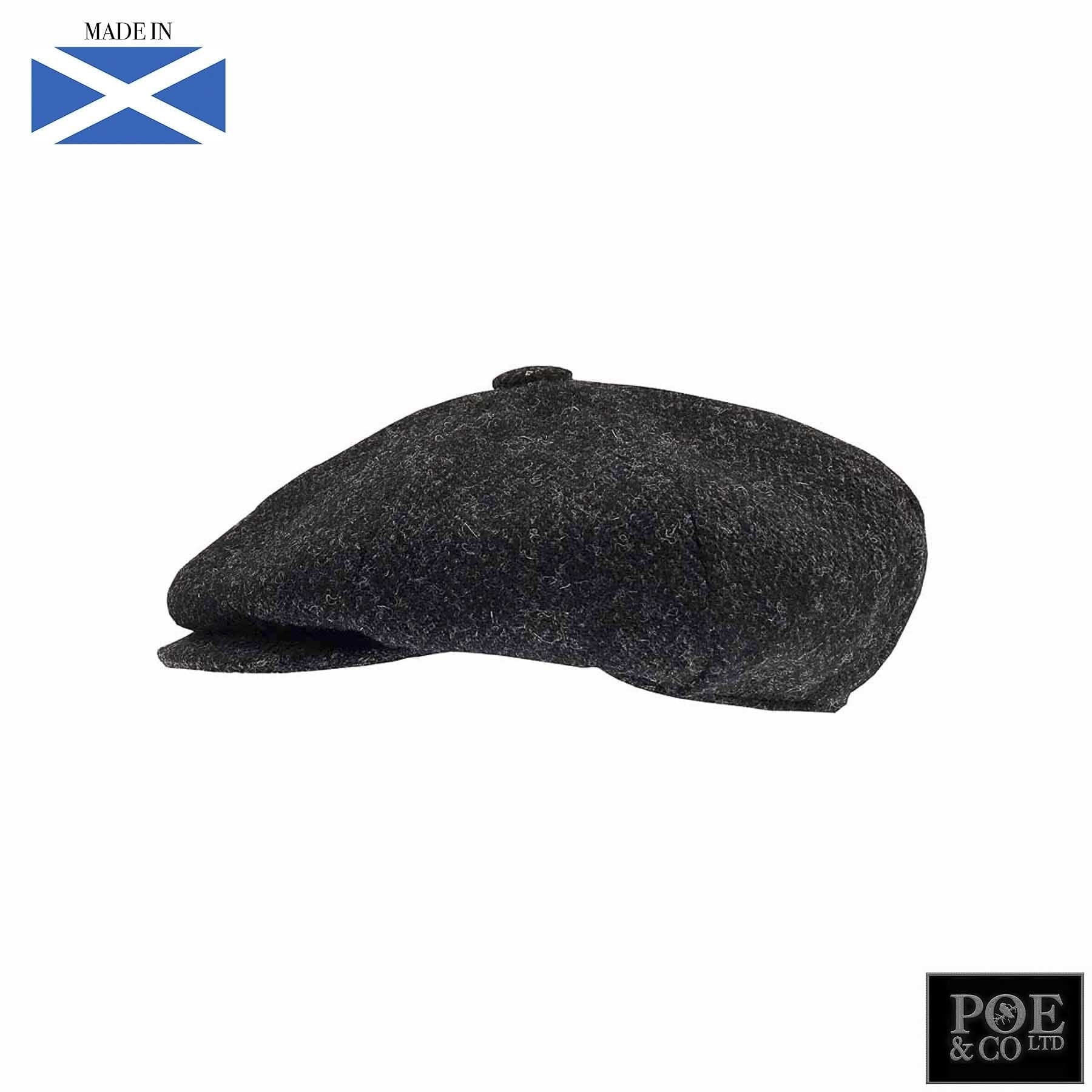 Gatsby Flat Cap in Gunmetal Harris Tweed - Poe and Company Limited - Flat Cap - Flat Cap