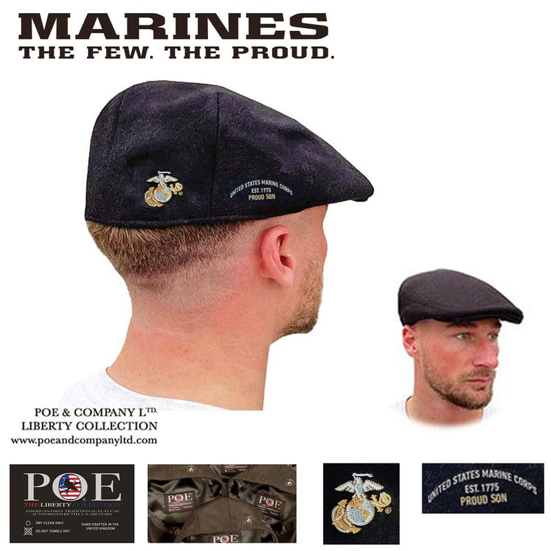 Officially Licensed U.S. Marine Corps® 1775 Deluxe Edition Flat Cap MD Proud Son Flat Cap by Poe & Company Limited | Poe and Company Limited, LLC®