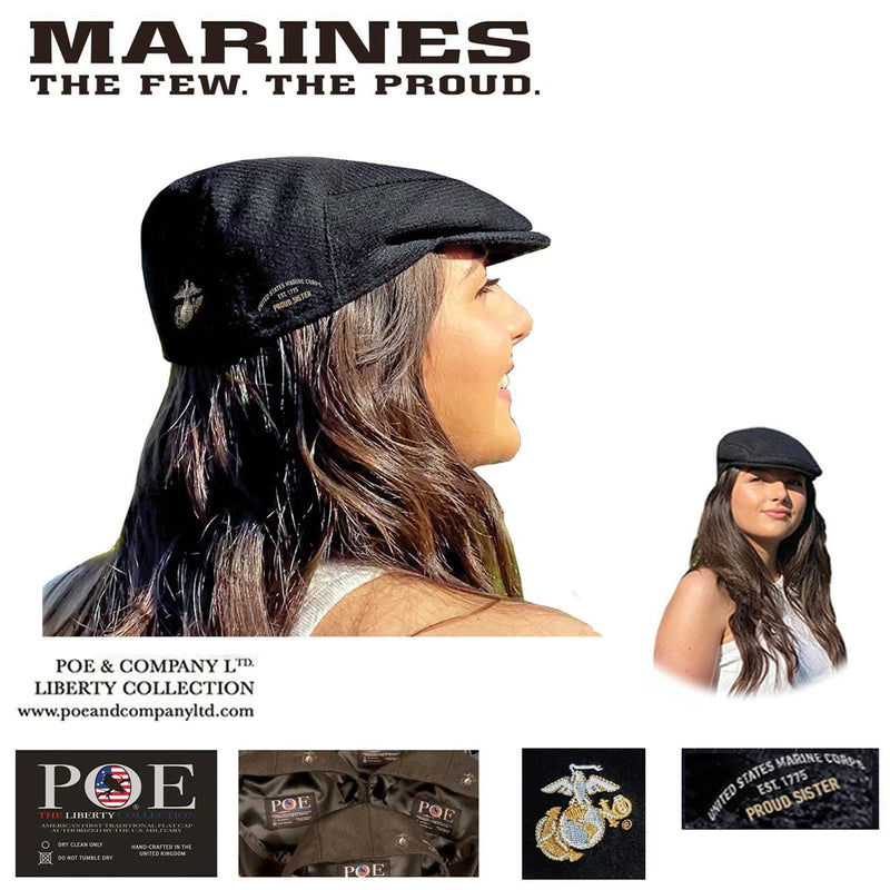 Officially Licensed U.S. Marine Corps® 1775 Deluxe Edition Flat Cap SM Proud Sister Flat Cap by Poe & Company Limited | Poe and Company Limited, LLC®