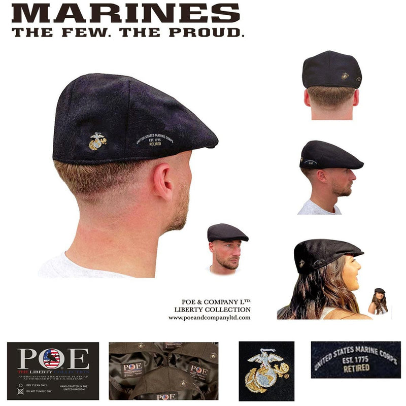 Officially Licensed U.S. Marine Corps® 1775 Deluxe Edition Flat Cap SM Retired Flat Cap by Poe & Company Limited | Poe and Company Limited, LLC®
